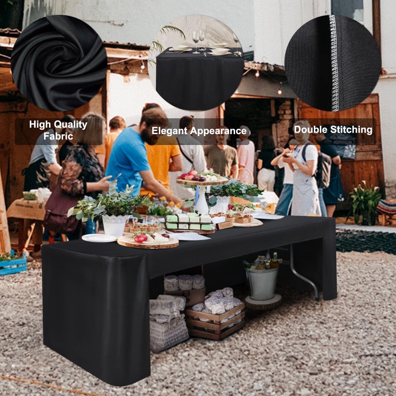 ABCCANOPY 6 FT Rectangle Tablecloth Table Cover for Rectangular Tables Washable Polyester Banquet Buffet Parties Holiday Dinner Wedding Meeting Black - Image 3